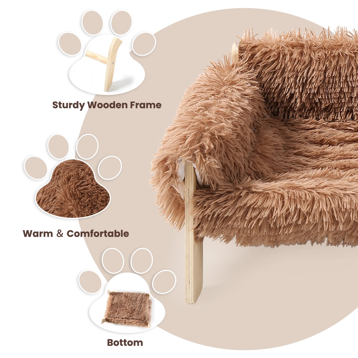 Wooden Leg Raised Cat Bed With Plush Sofa For Cats