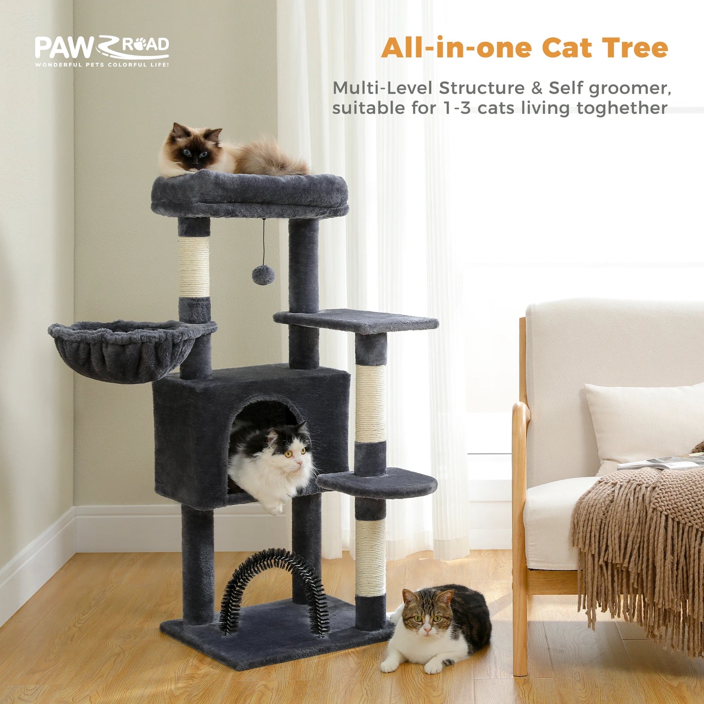 PAWZ Road Multi-Level Cat Tree Tower With Sisal Scratching Posts
