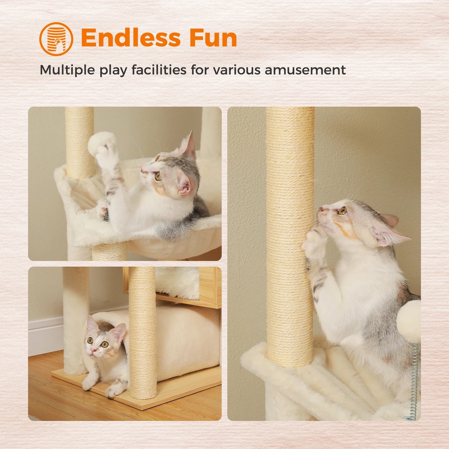 PAWZ Road Height Adjustable Cat Tree With Hammock Scratching Posts