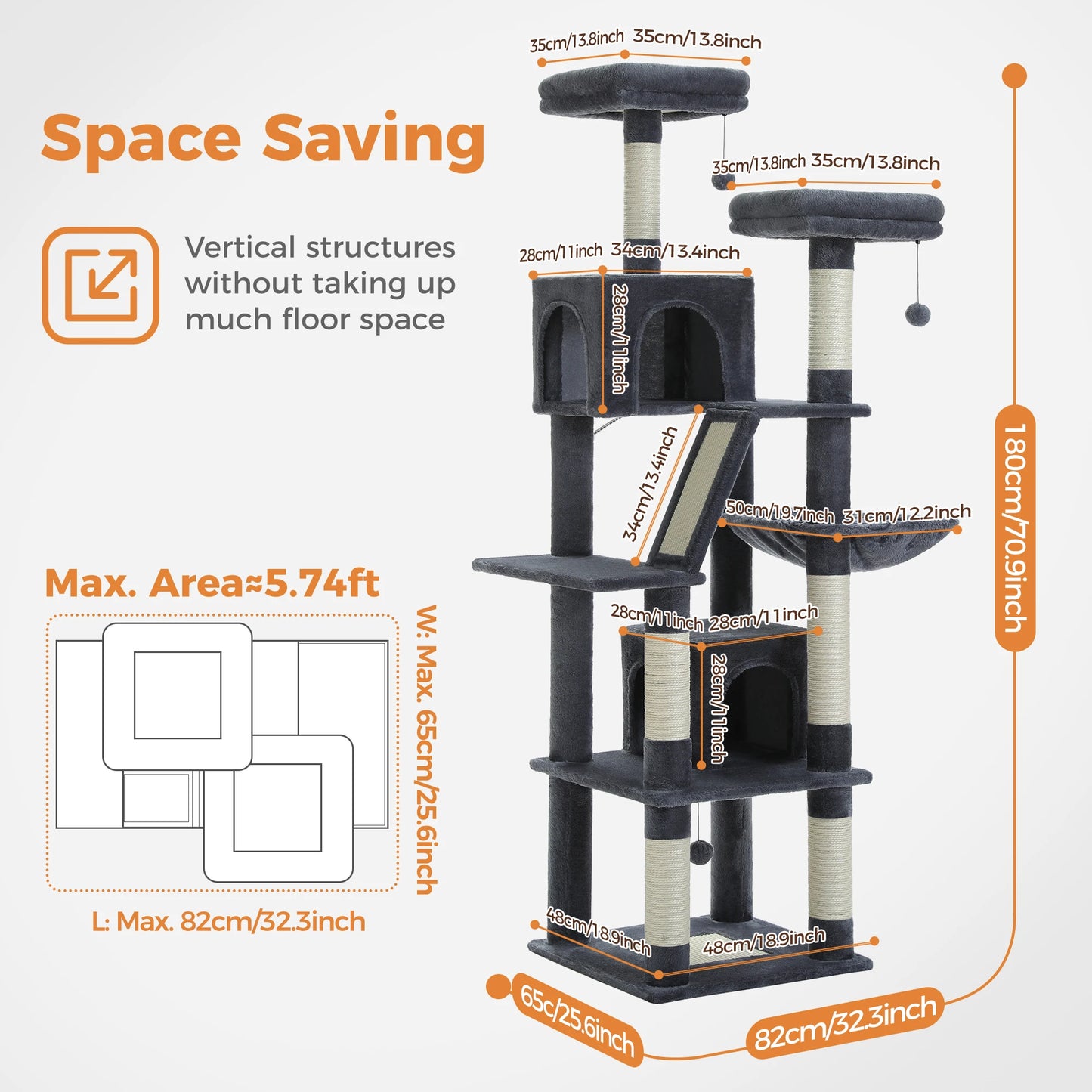 PEQULTI Five Level Cat Tree With Scratching Posts And Condo