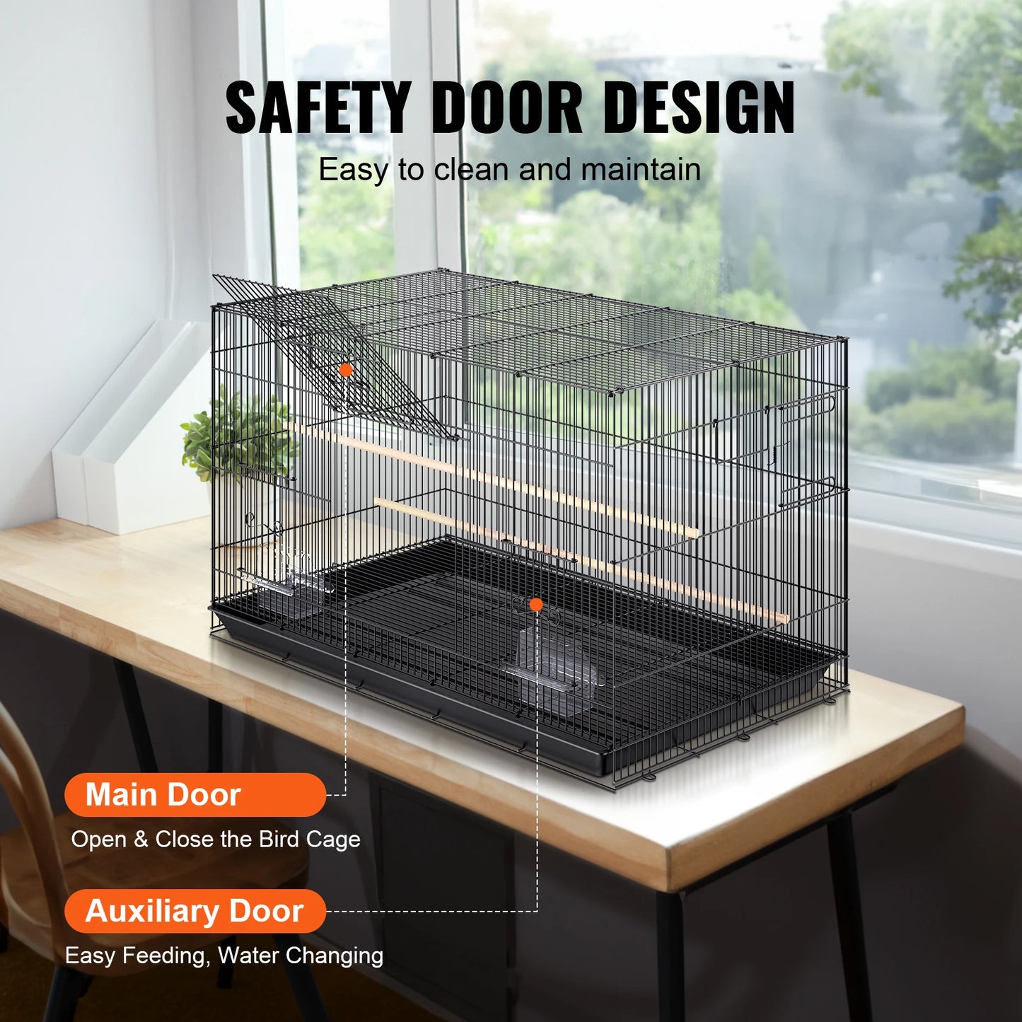 SucceBuy Stainless Steel Bird Cage With Rolling Stand For Parrots