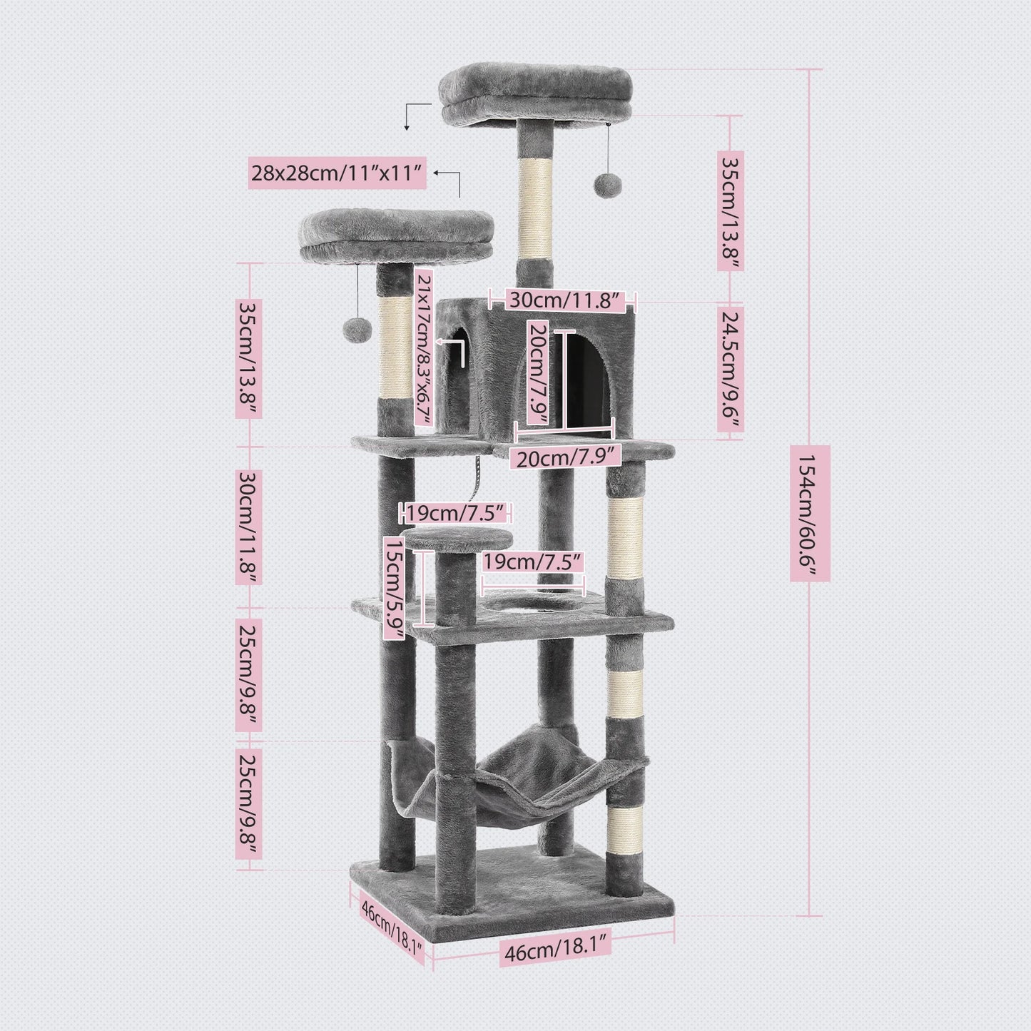 PEQULTI Multi Level Cat Tree With Scratching Posts And Cozy Hammock