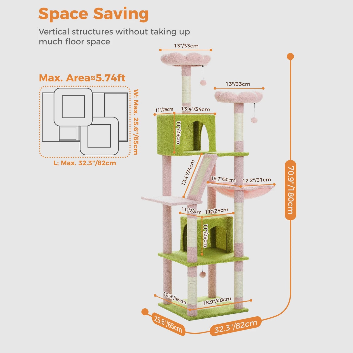 PEQULTI Five Level Cat Tree With Scratching Posts And Condo