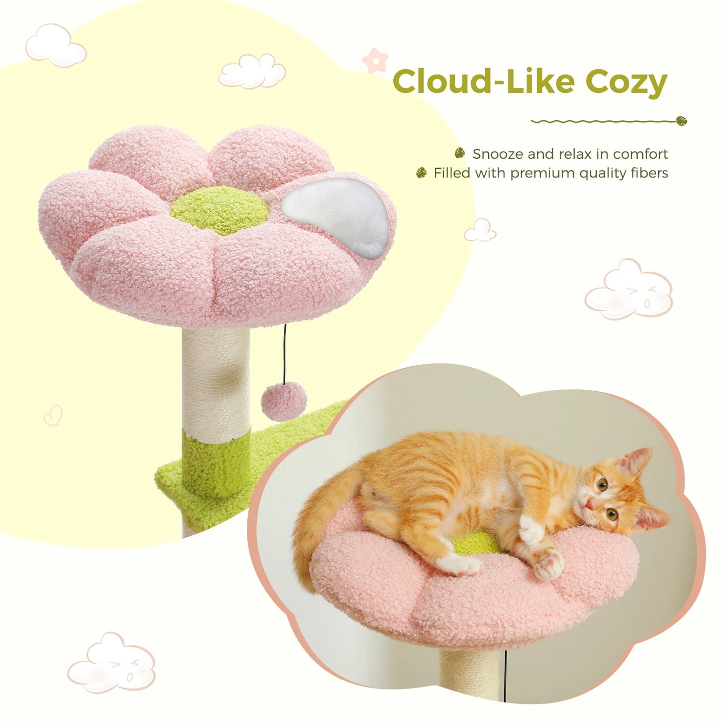 PAWZ Road Flower Cat Tree Multi Level Cat Tower With Sisal Covered Posts