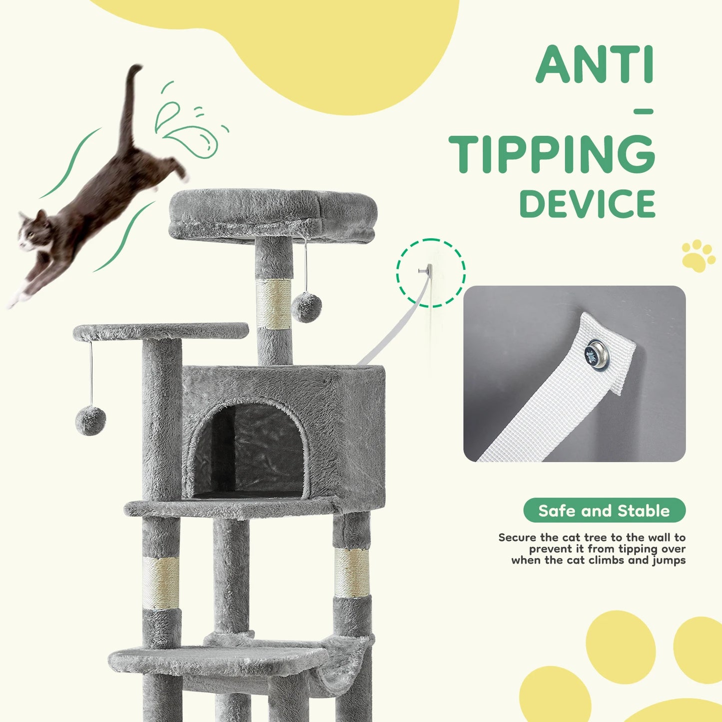 JHK Cat Tree Tall Multi Cat Climbing Tower For Cats