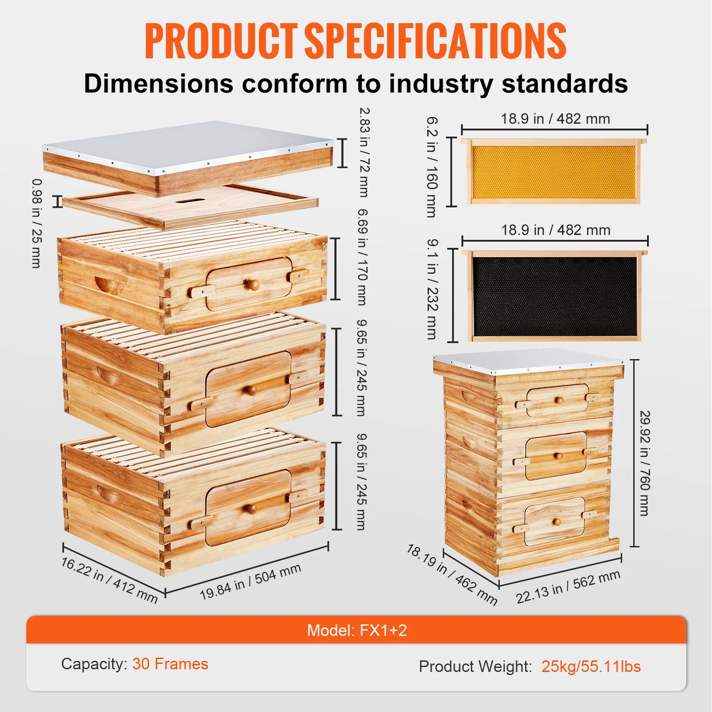 SucceBuy Langstroth Bee Hive Deep Box Starter Kit With 100 Percent Beeswax Coated Natural Cedar Wood