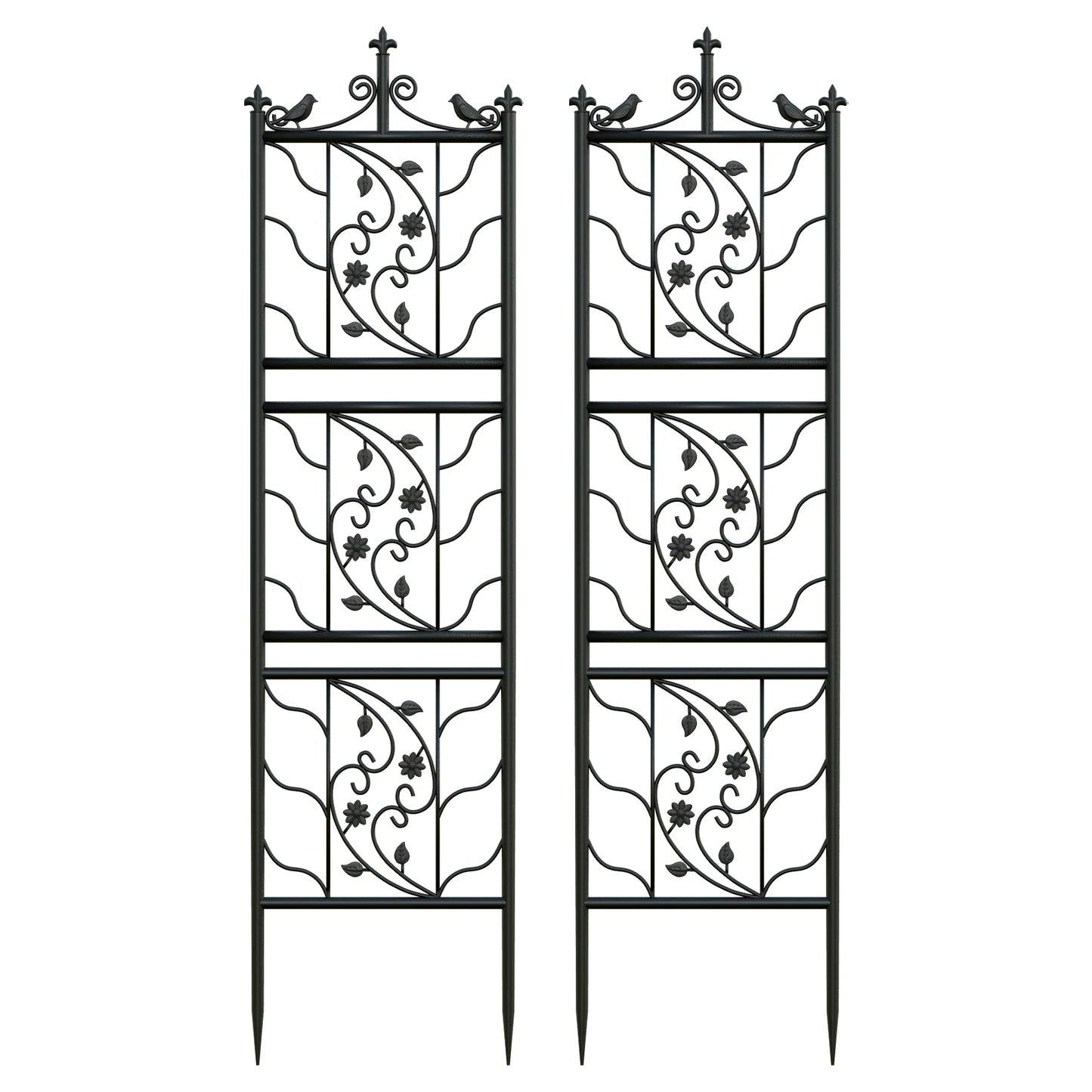 Metal Garden Trellis Bird Leaf Grid Panel Fence Climbing Plant Support Two Pack