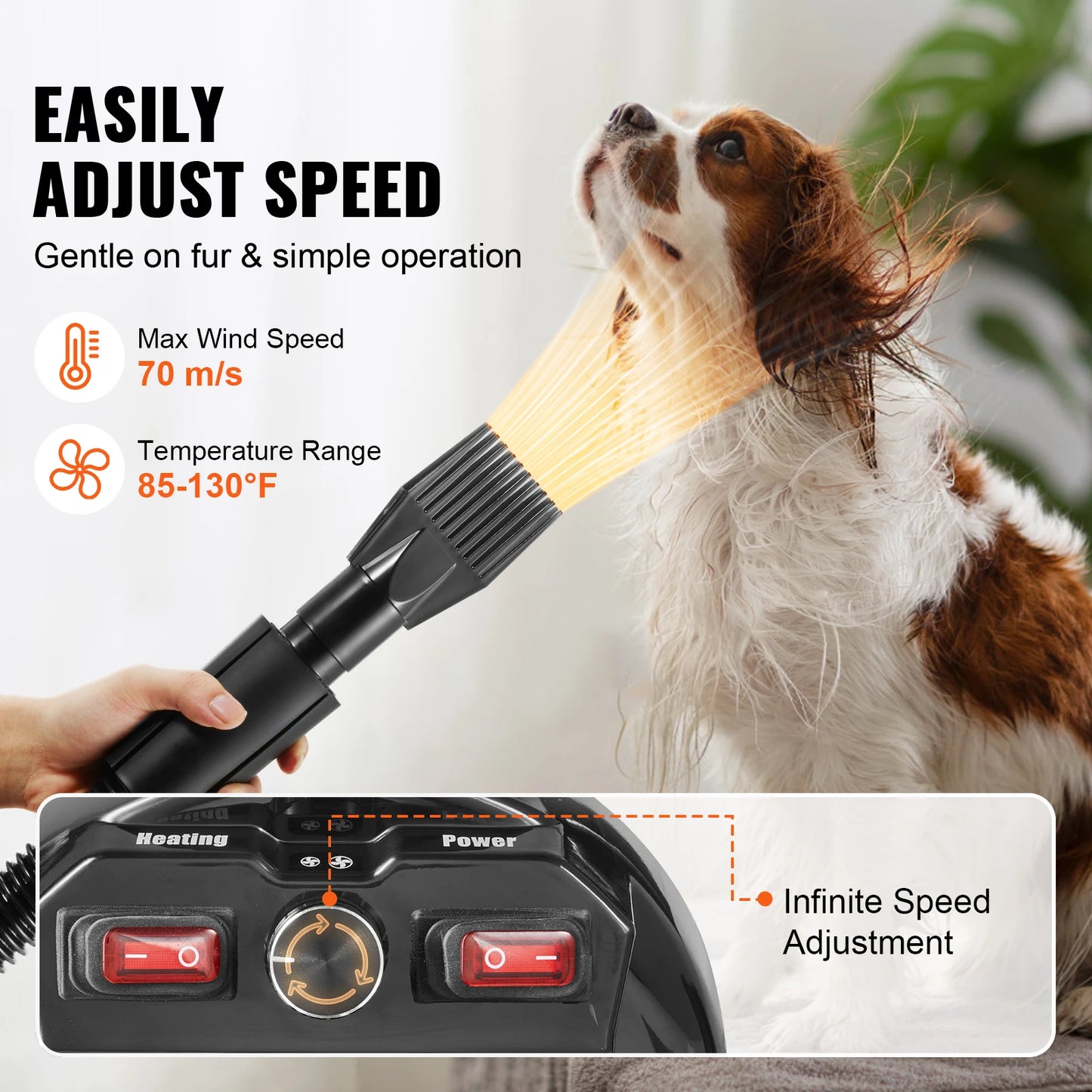 SucceBuy 2000W Dog Blow Dryer Adjustable Speed With 4 Nozzles
