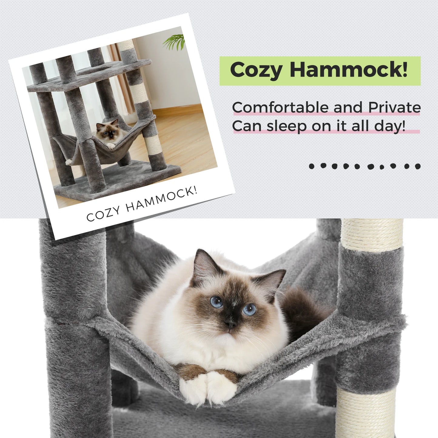 PEQULTI Multi Level Cat Tree With Scratching Posts And Cozy Hammock