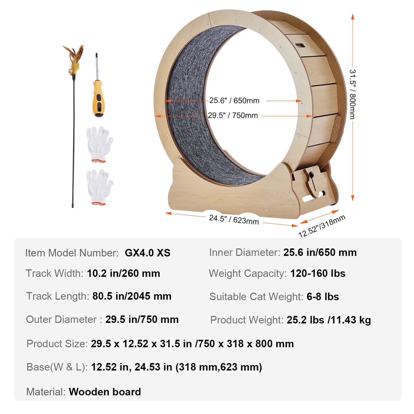 SucceBuy Wooden Cat Exercise Wheel Large Treadmill With Detachable Carpet