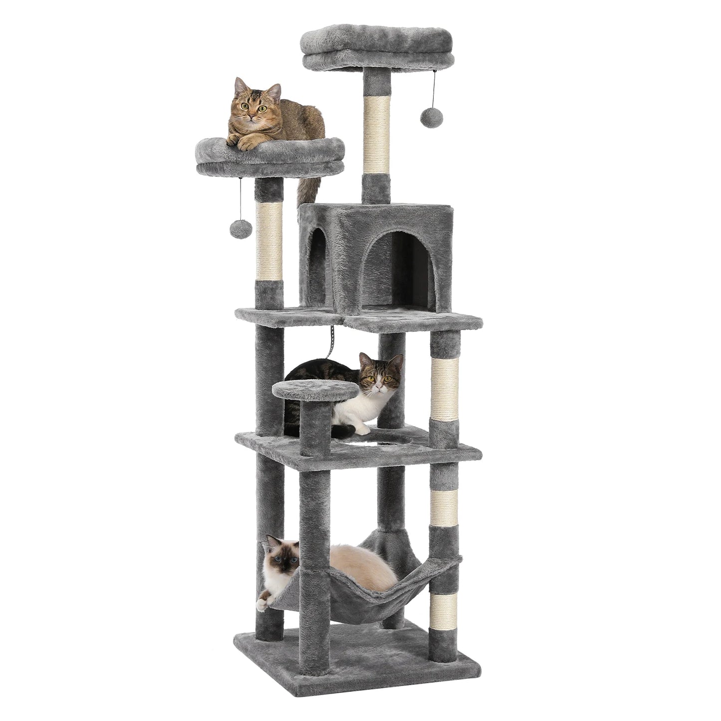 PEQULTI Multi Level Cat Tree With Scratching Posts And Cozy Hammock