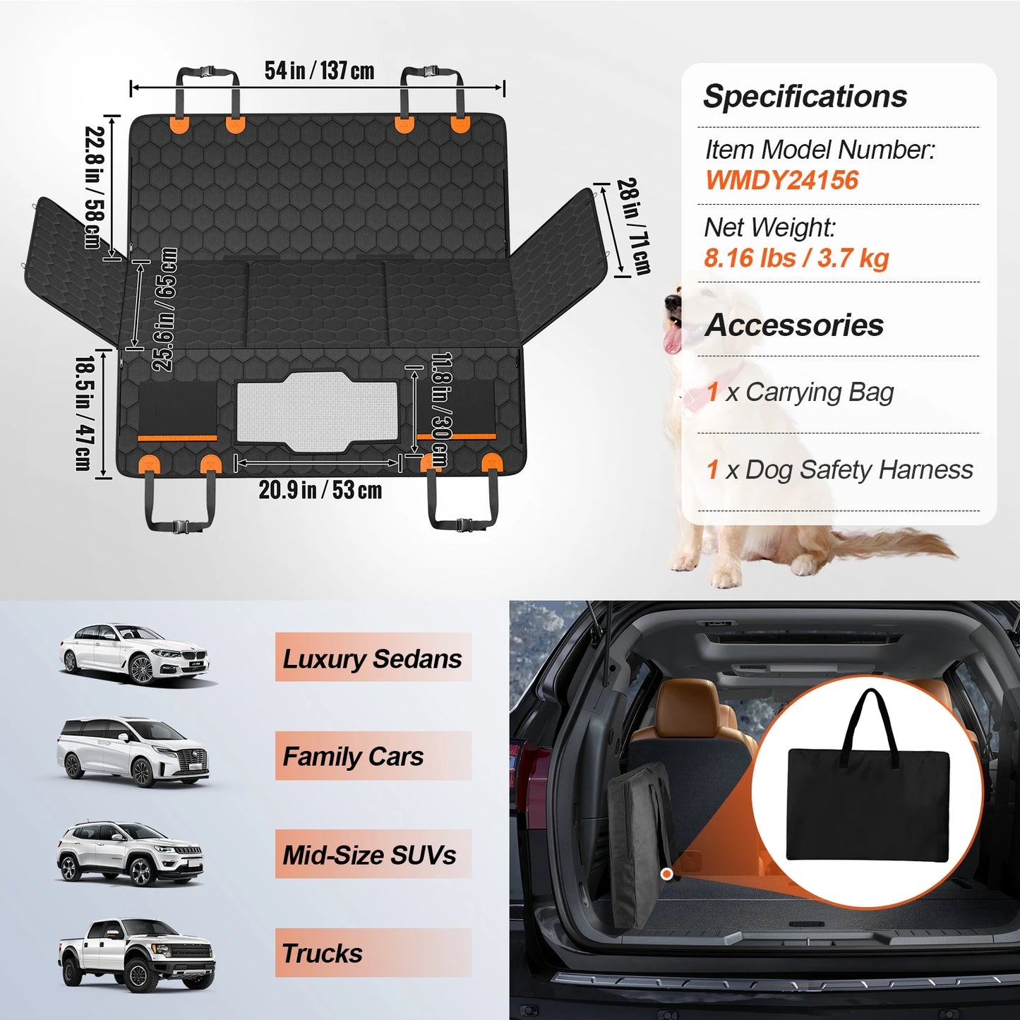 SucceBuy Back Seat Extender Dog Car Hammock With Mesh Window