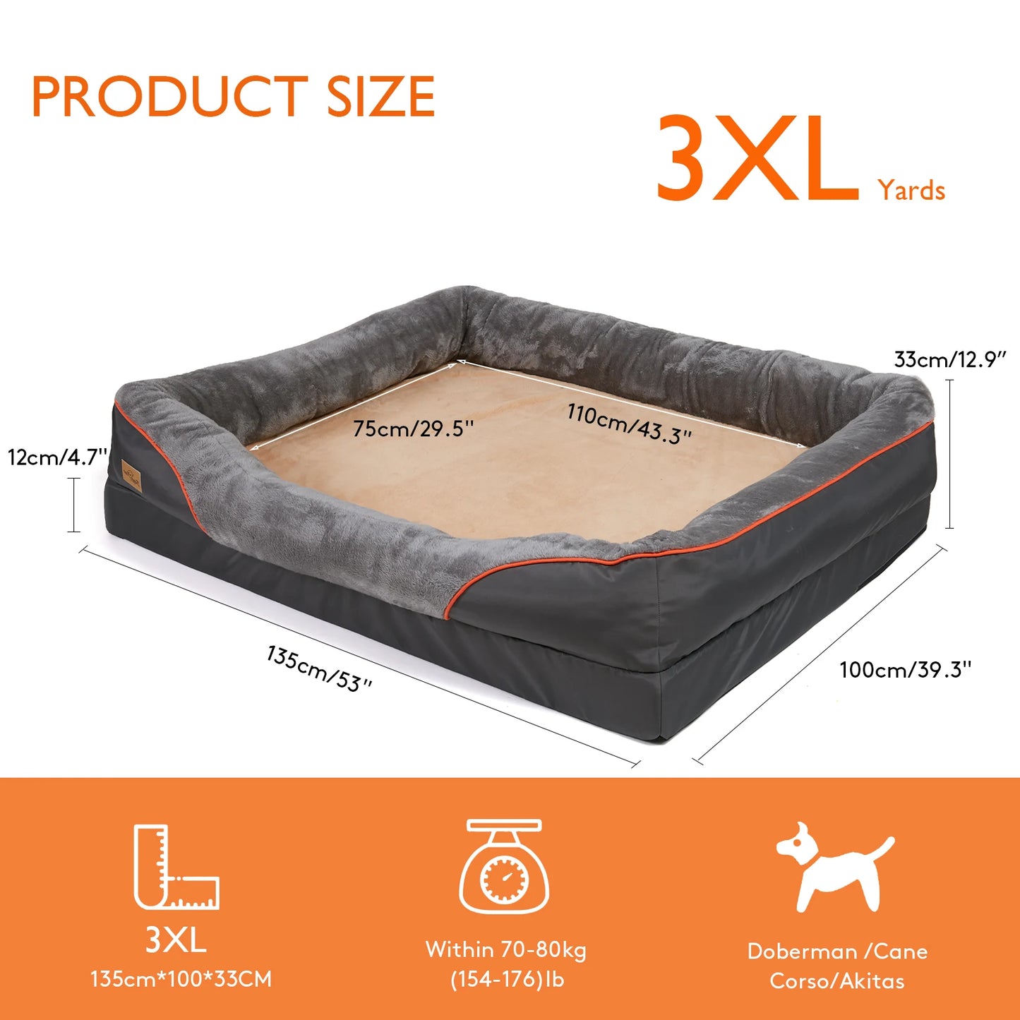 BINGOPAW Orthopedic Memory Foam Dog Bed Waterproof Bolstered Quilted