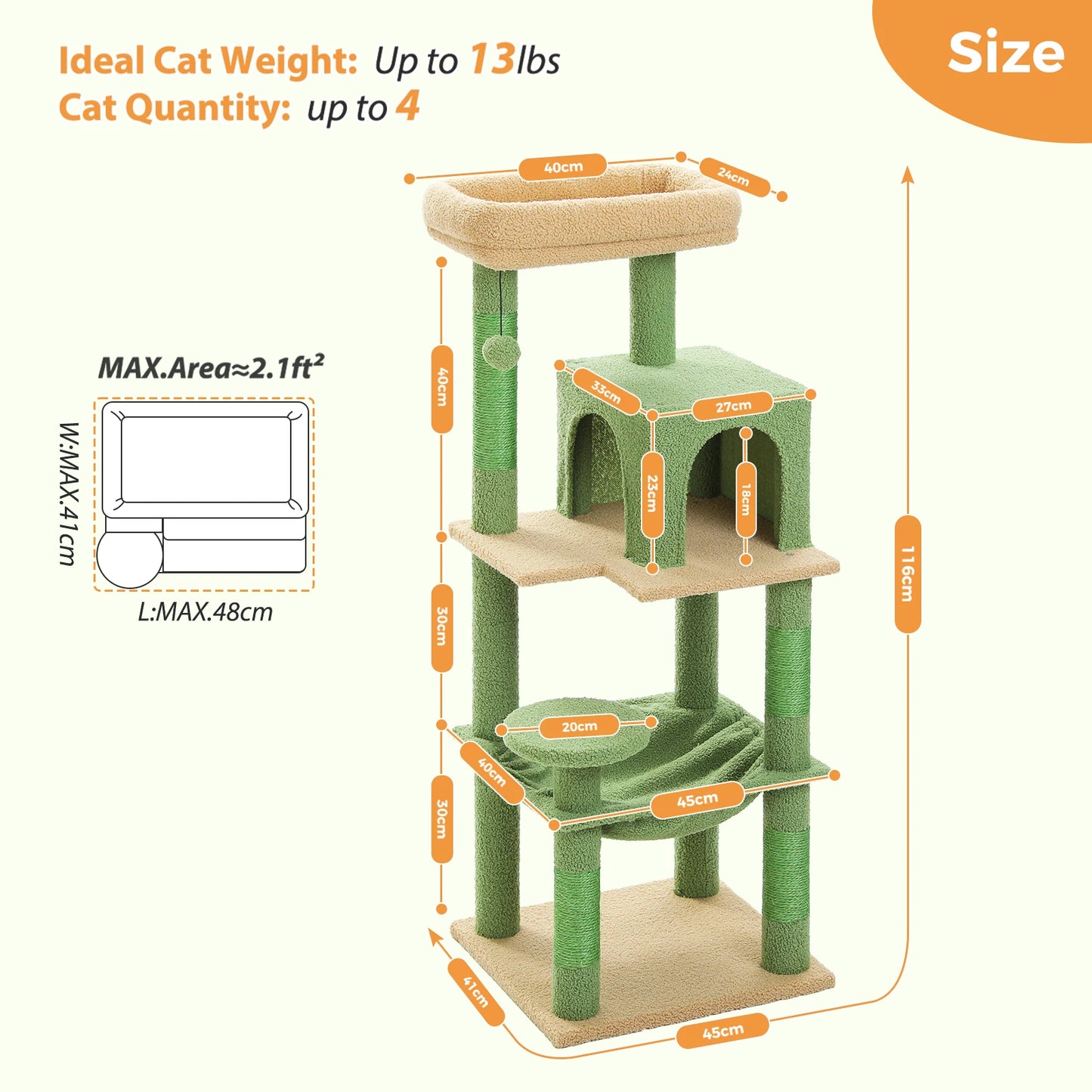 PETEPELA Cat Tree Indoor 5-Level Tower for Large Cats