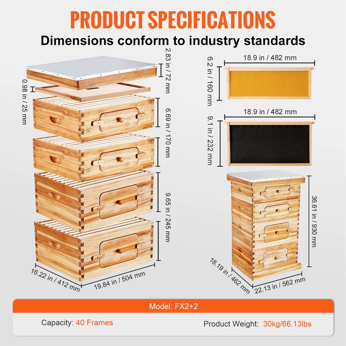 SucceBuy Langstroth Bee Hive Deep Box Starter Kit With 100 Percent Beeswax Coated Natural Cedar Wood