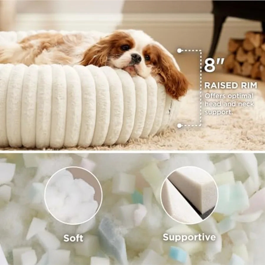 ComfyFleece Donut Medium Dog Bed Washable Faux Fur Corduroy
