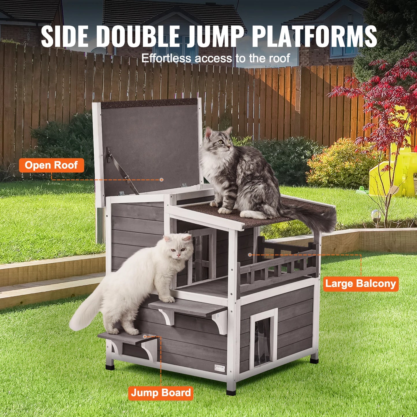 SucceBuy Outdoor Cat House Weatherproof Feral Shelter Two Story Cedar Wood