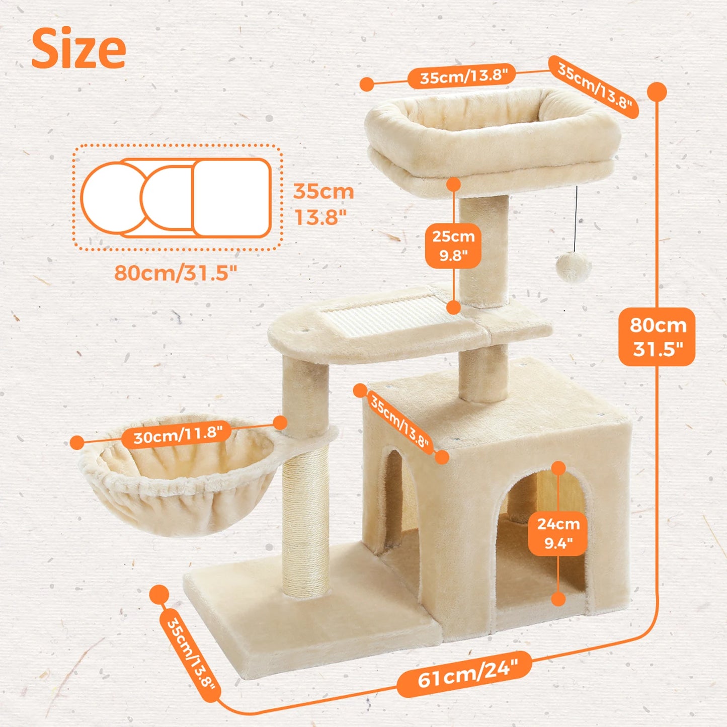 PAWZ Road Cat Tree Tower Three-Tier Cat Activity for Indoor Cats