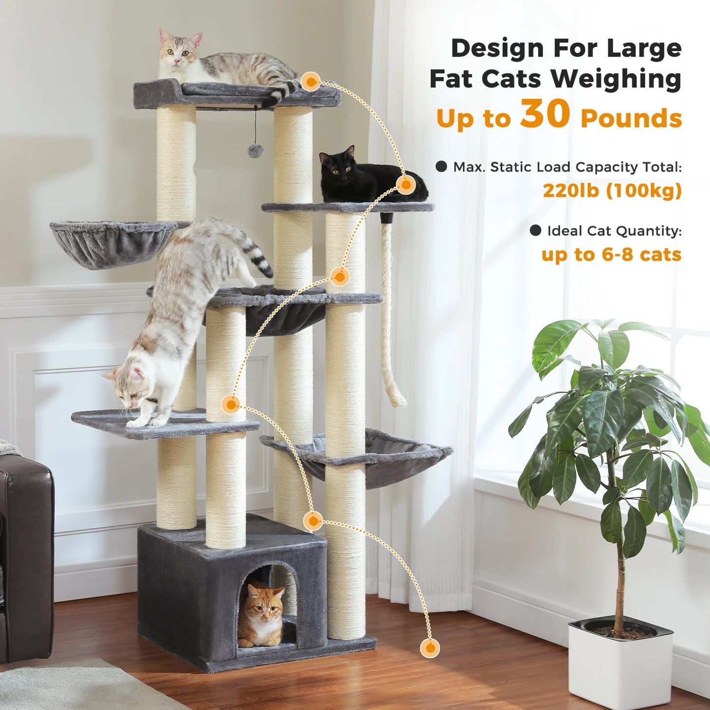 PEQULTI Multi-Level Cat Tree With Scratching Posts And Cozy Condo