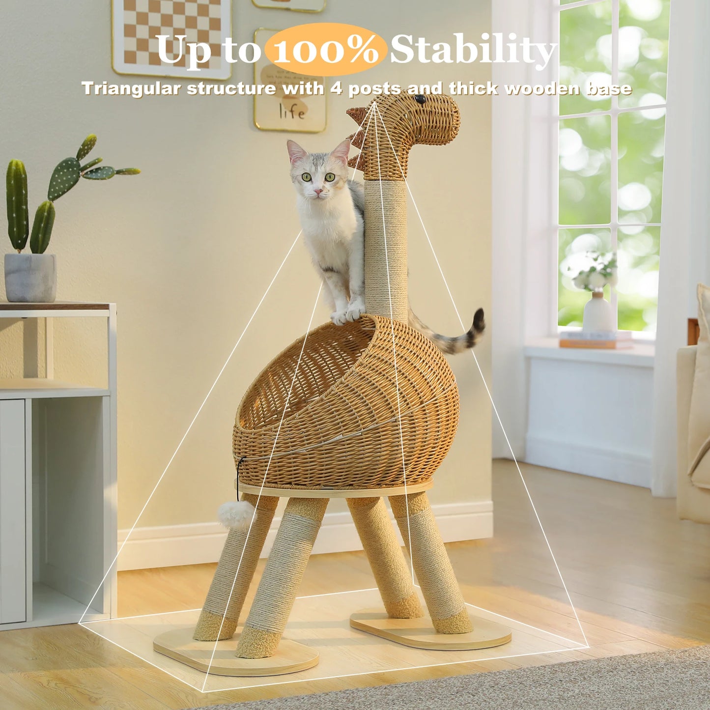 PAWZ Road Rattan Dinosaur Cat Tree With Sisal Scratching Post