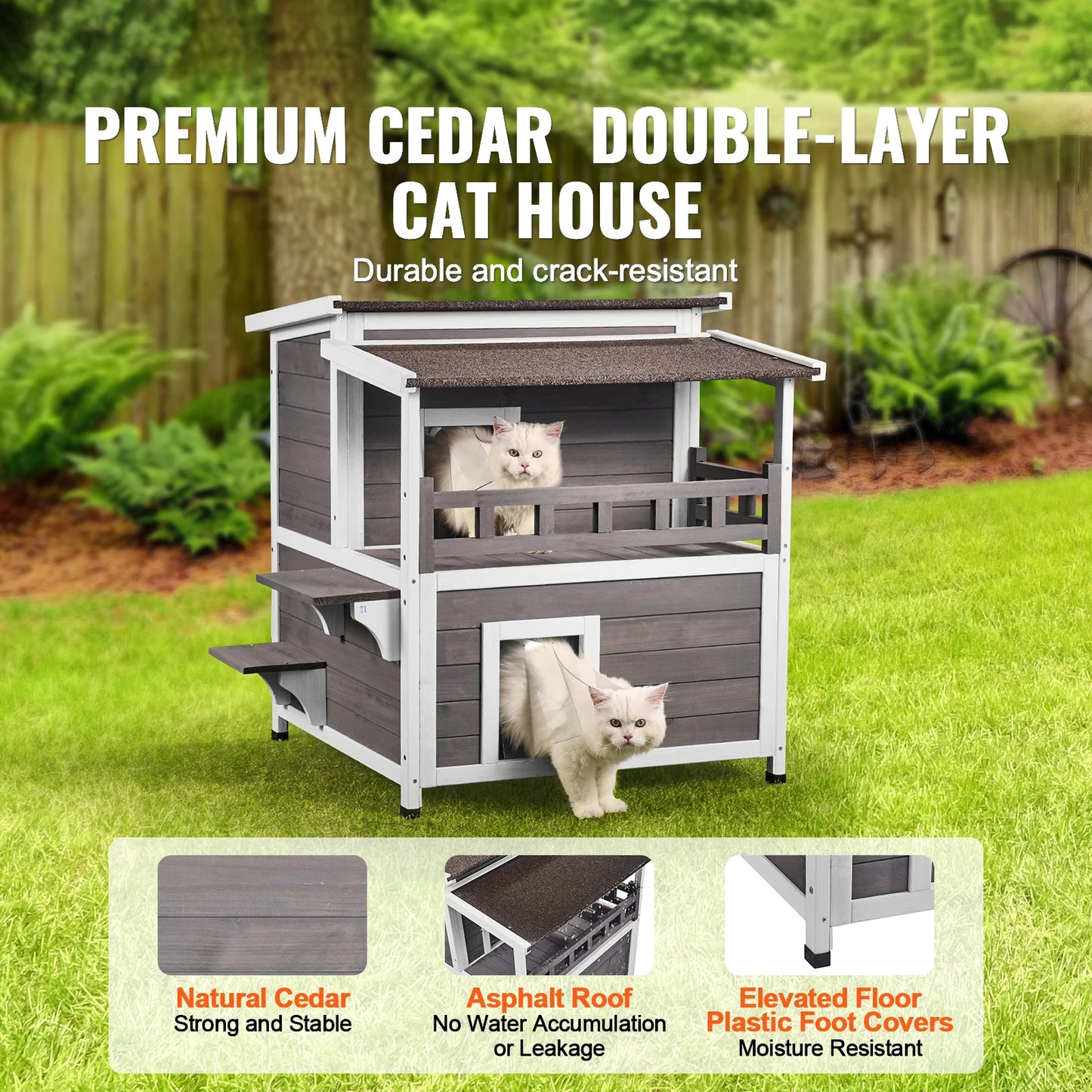 SucceBuy Outdoor Cat House Weatherproof Feral Shelter Two Story Cedar Wood