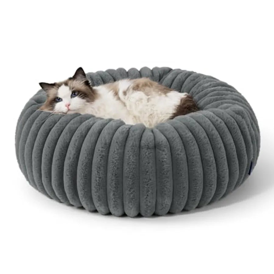 ComfyFleece Donut Medium Dog Bed Washable Faux Fur Corduroy
