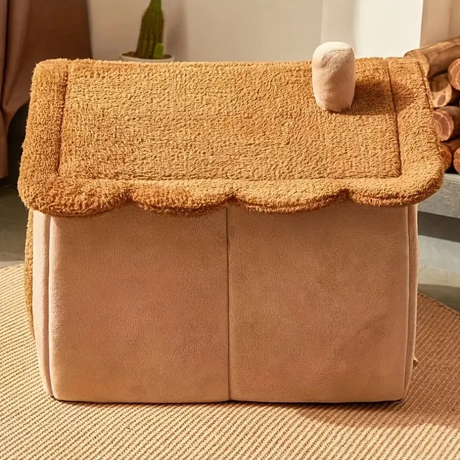 Foldable Pet House With Washable Cover Cat Dog Bed Cave