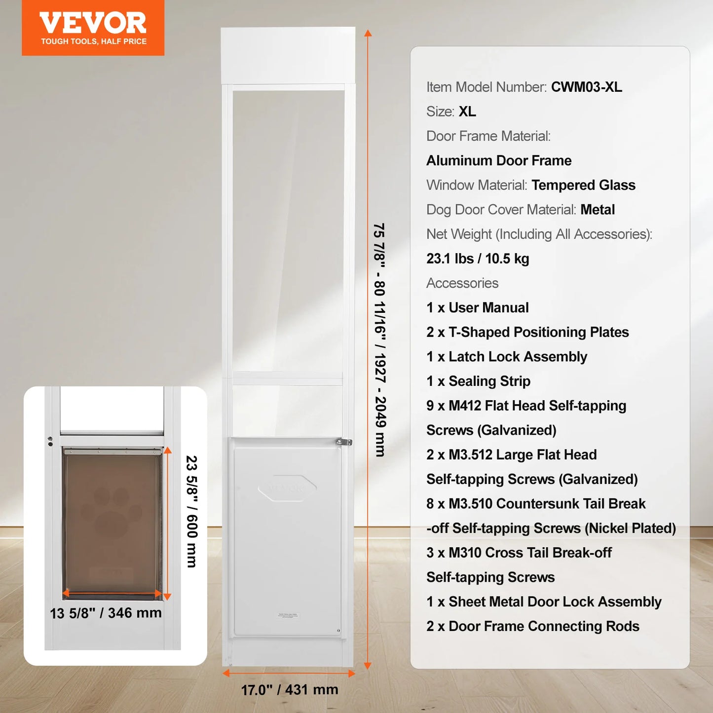 SucceBuy Sliding Glass Dog Door Adjustable Height Pet Door