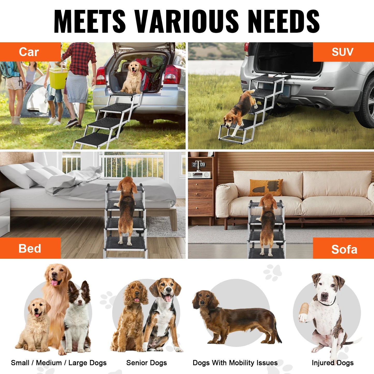 SucceBuy Foldable Dog Car Stairs Portable Aluminum Pet Steps