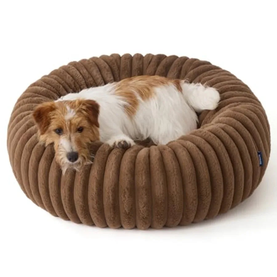 ComfyFleece Donut Medium Dog Bed Washable Faux Fur Corduroy