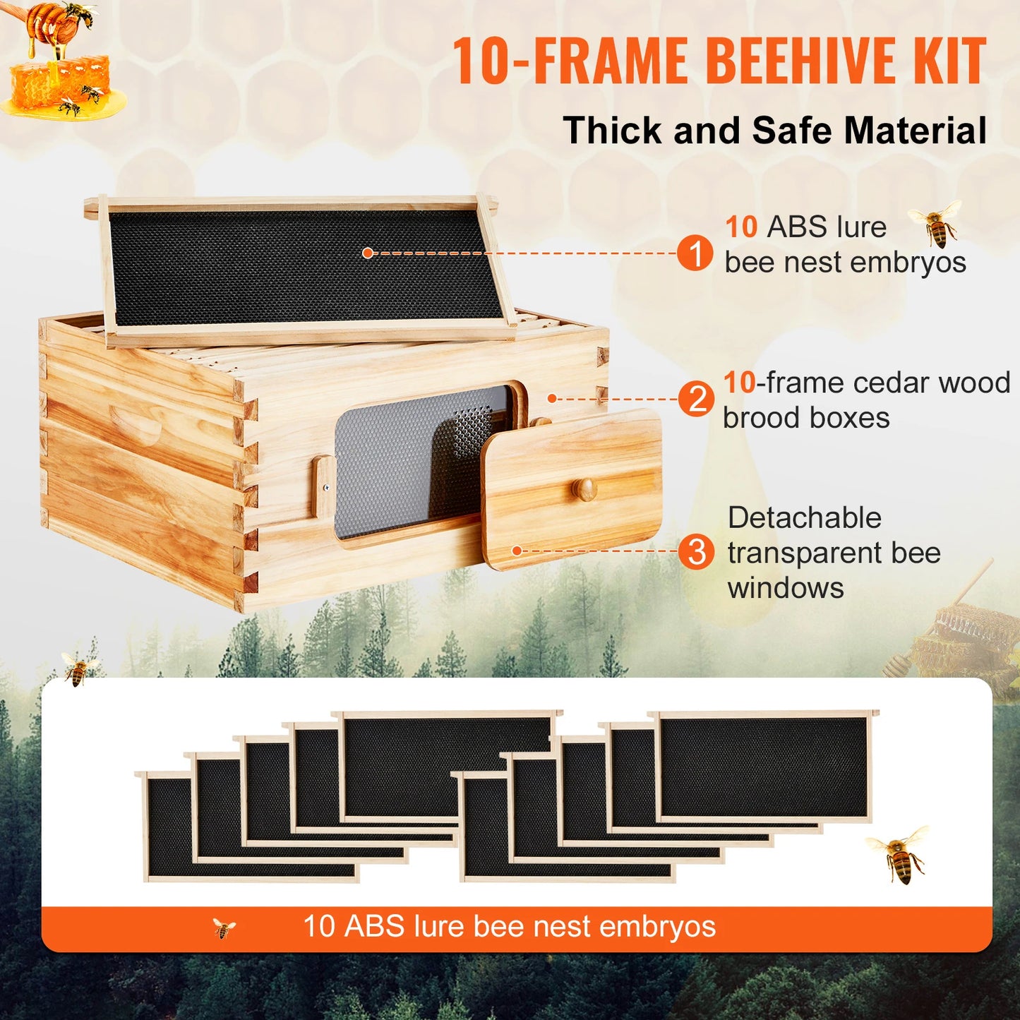 SucceBuy Langstroth Bee Hive Deep Box Starter Kit With 100 Percent Beeswax Coated Natural Cedar Wood