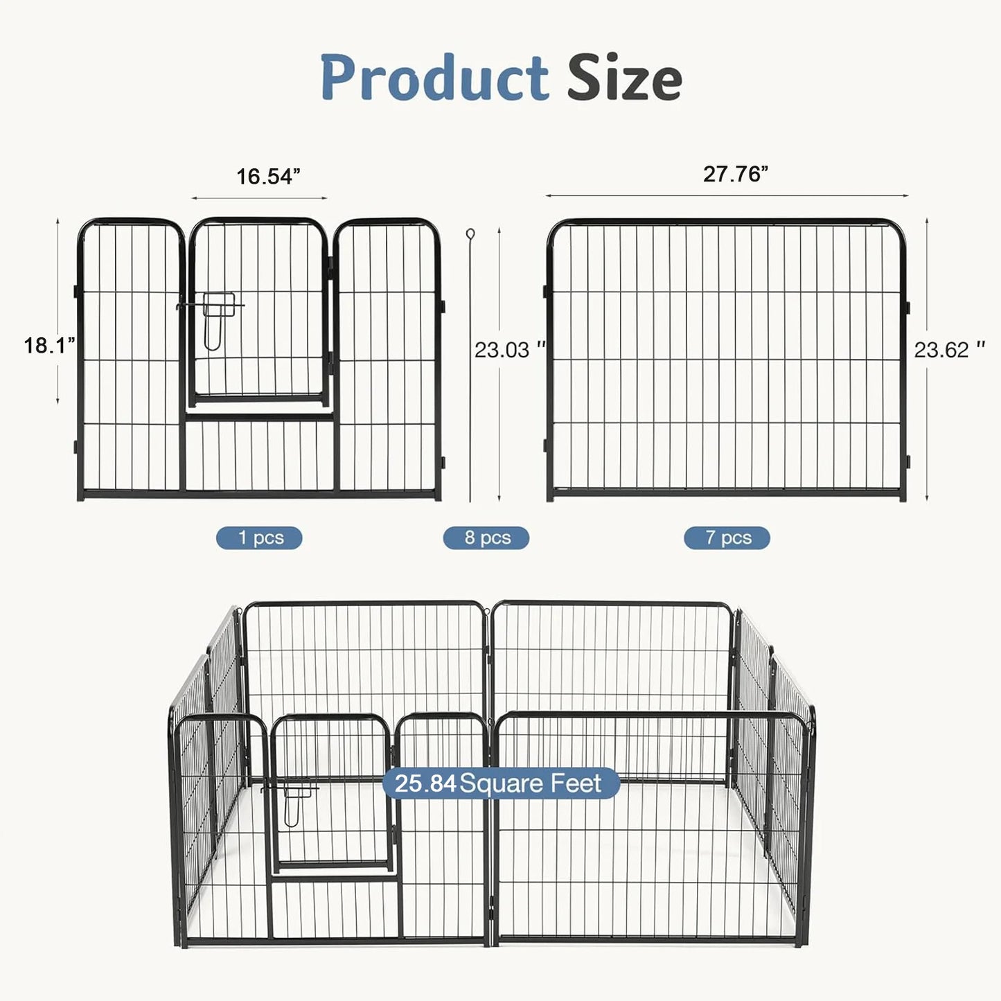 JHK Metal 8 Panel Dog Playpen Fence For Yard Outdoor
