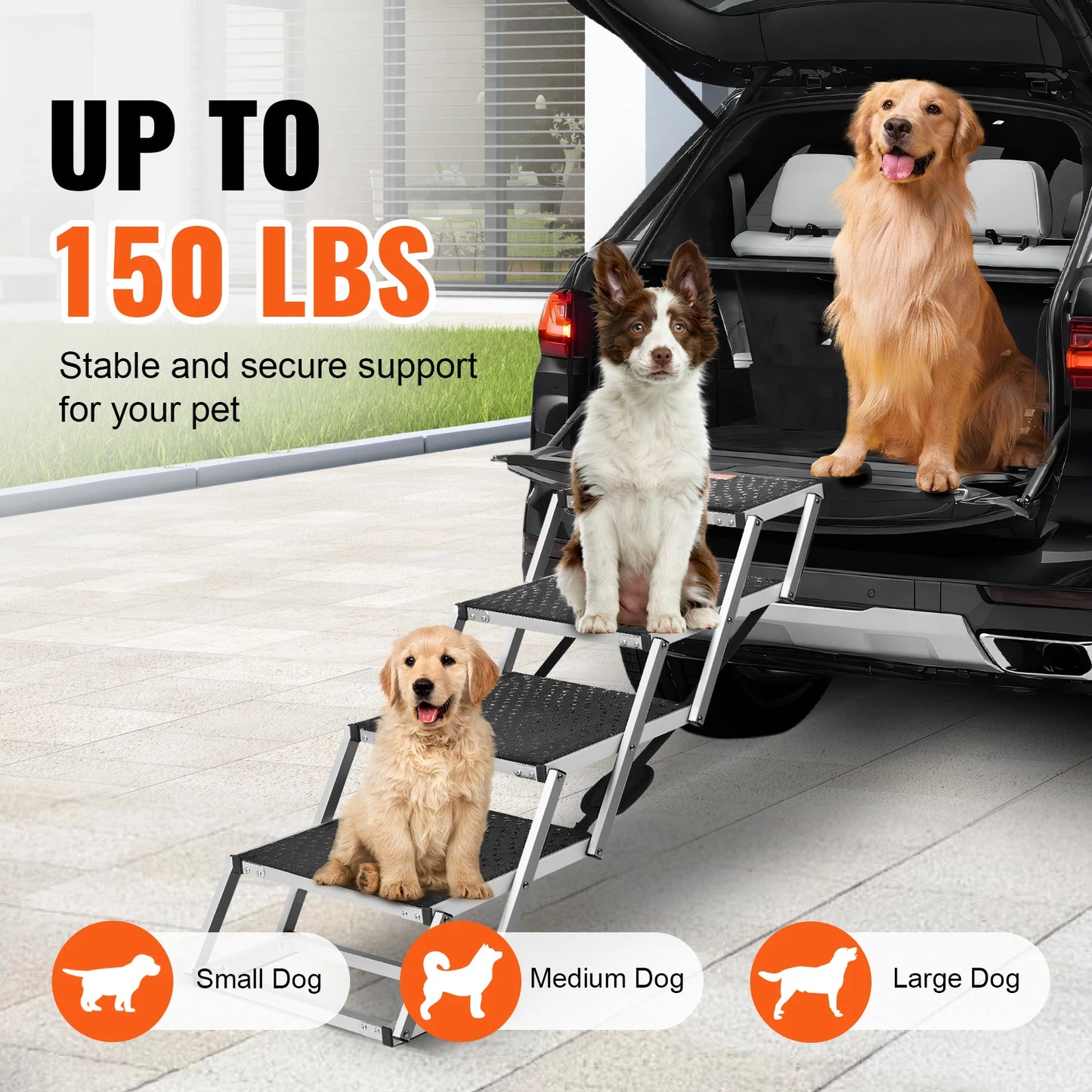 SucceBuy Folding Portable Dog Stair For Cars Lightweight Aluminum