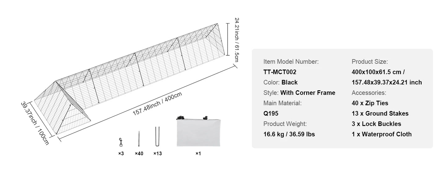 SucceBuy Portable Iron Chicken Tunnels For Secure Backyard Runs