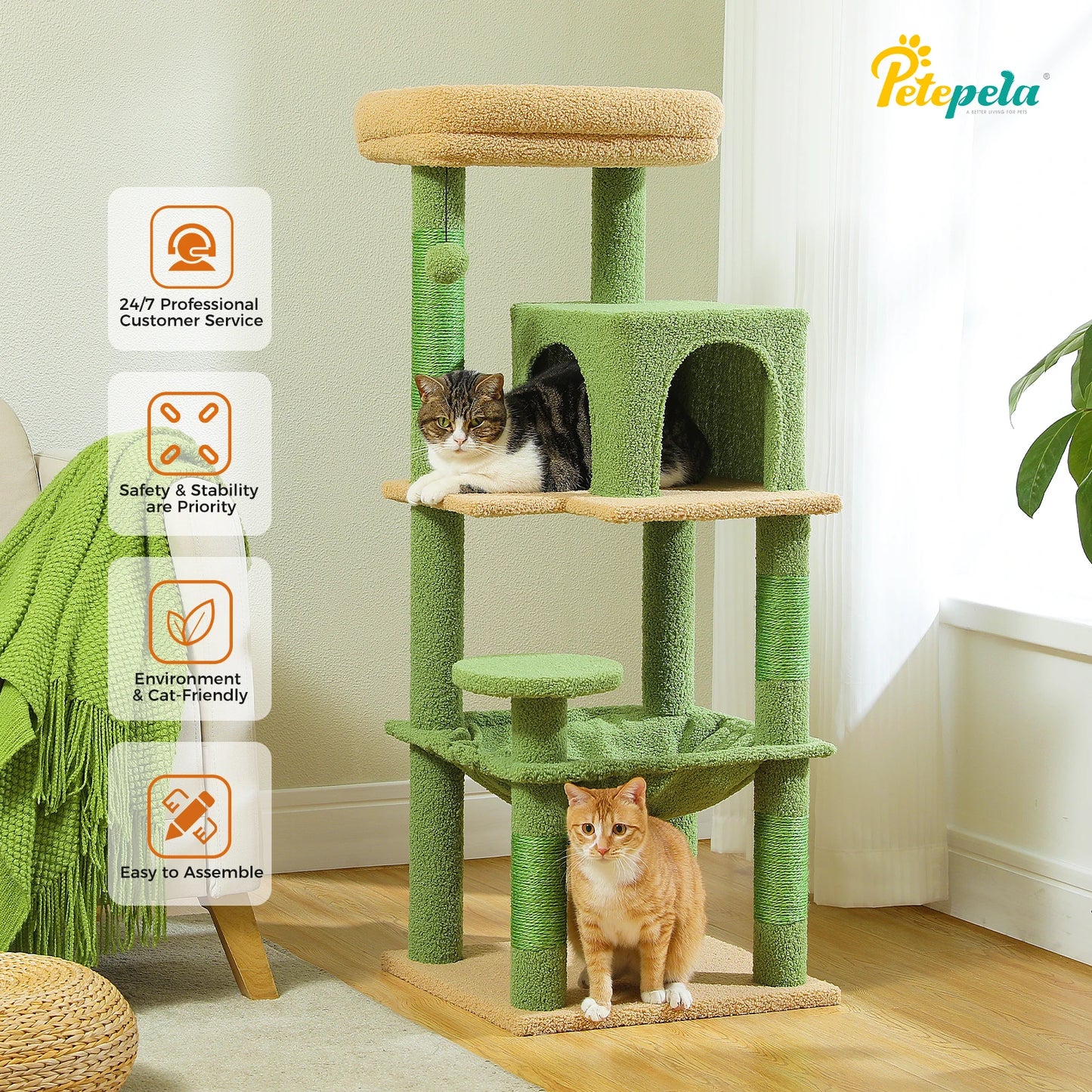 Petepele 5-Level Cat Tree for Indoor Cats with Hammock