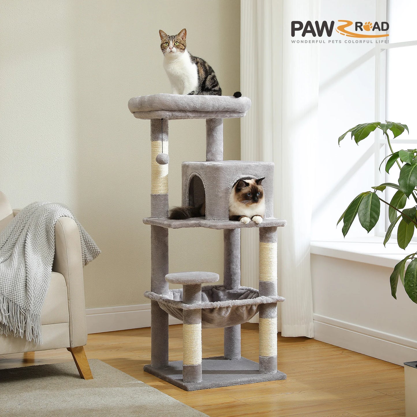 Petepele 5-Level Cat Tree for Indoor Cats with Hammock