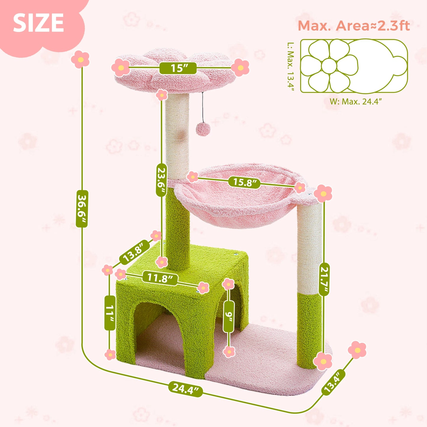 PETEPELA Flower Cat Tree With Large Metal Frame Hammock