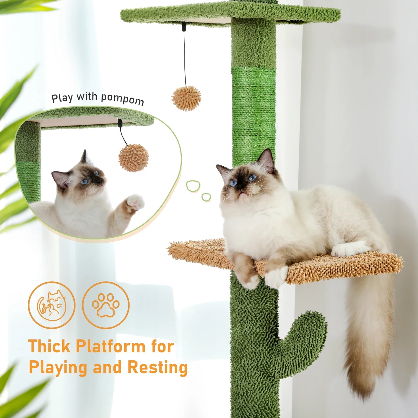PAWZ Road Cat Tree 5-Tier Floor To Ceiling Cactus Hammock