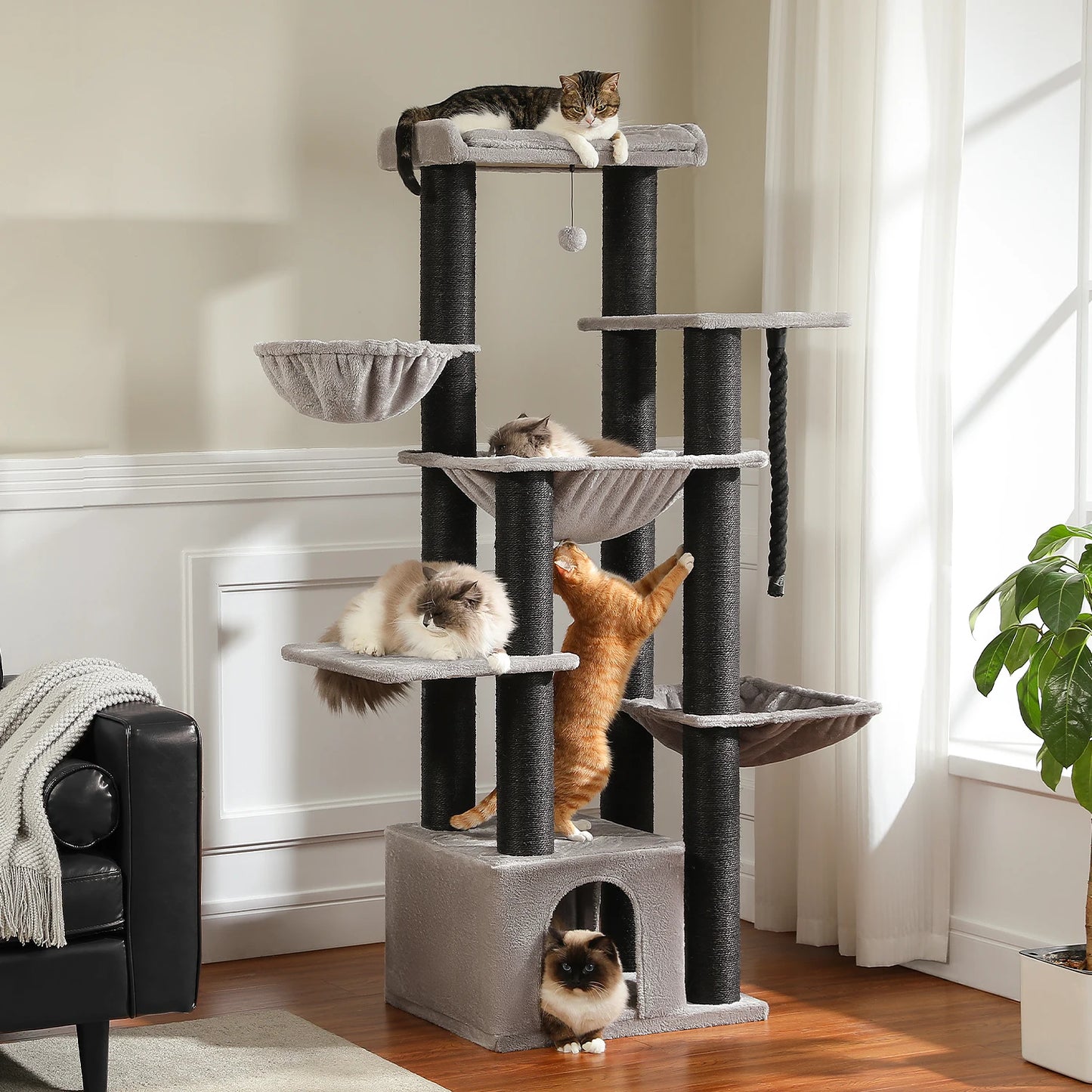 PEQULTI Multi Level Cat Tree With Scratching Posts And Condo