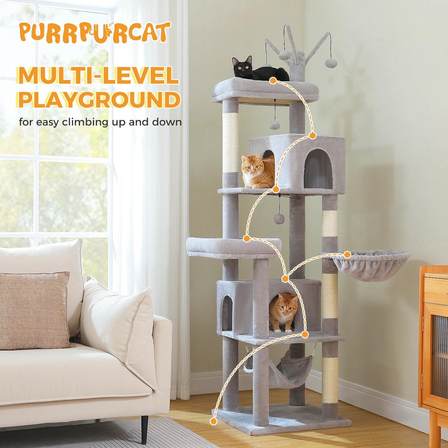 PAWZ Road Multi Level Cat Tree With Scratching Posts And Condo