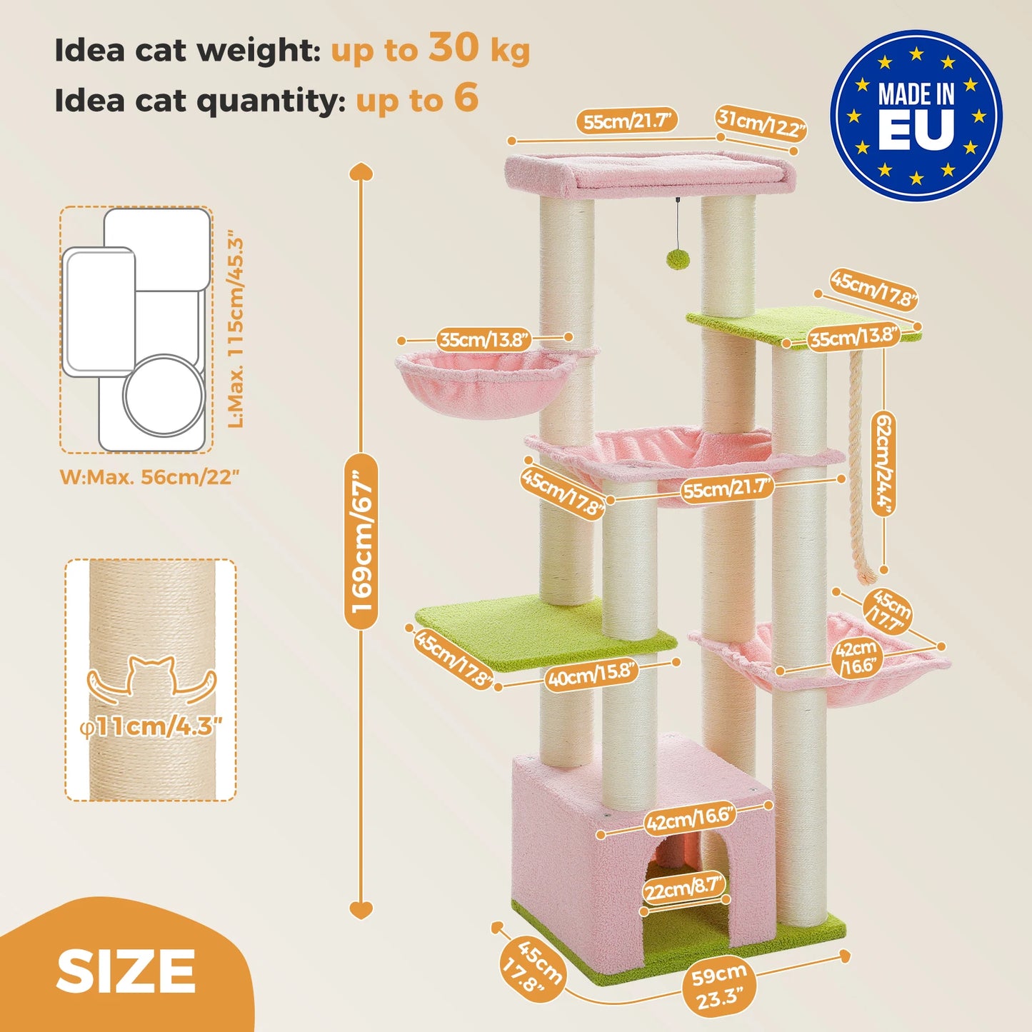 PEQULTI Multi-Level Cat Tree With Scratching Posts And Cozy Condo