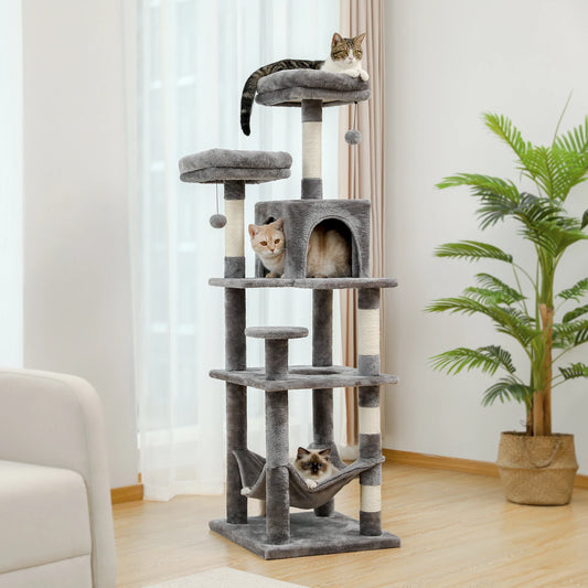 PEQULTI Multi Level Cat Tree With Scratching Posts And Cozy Hammock