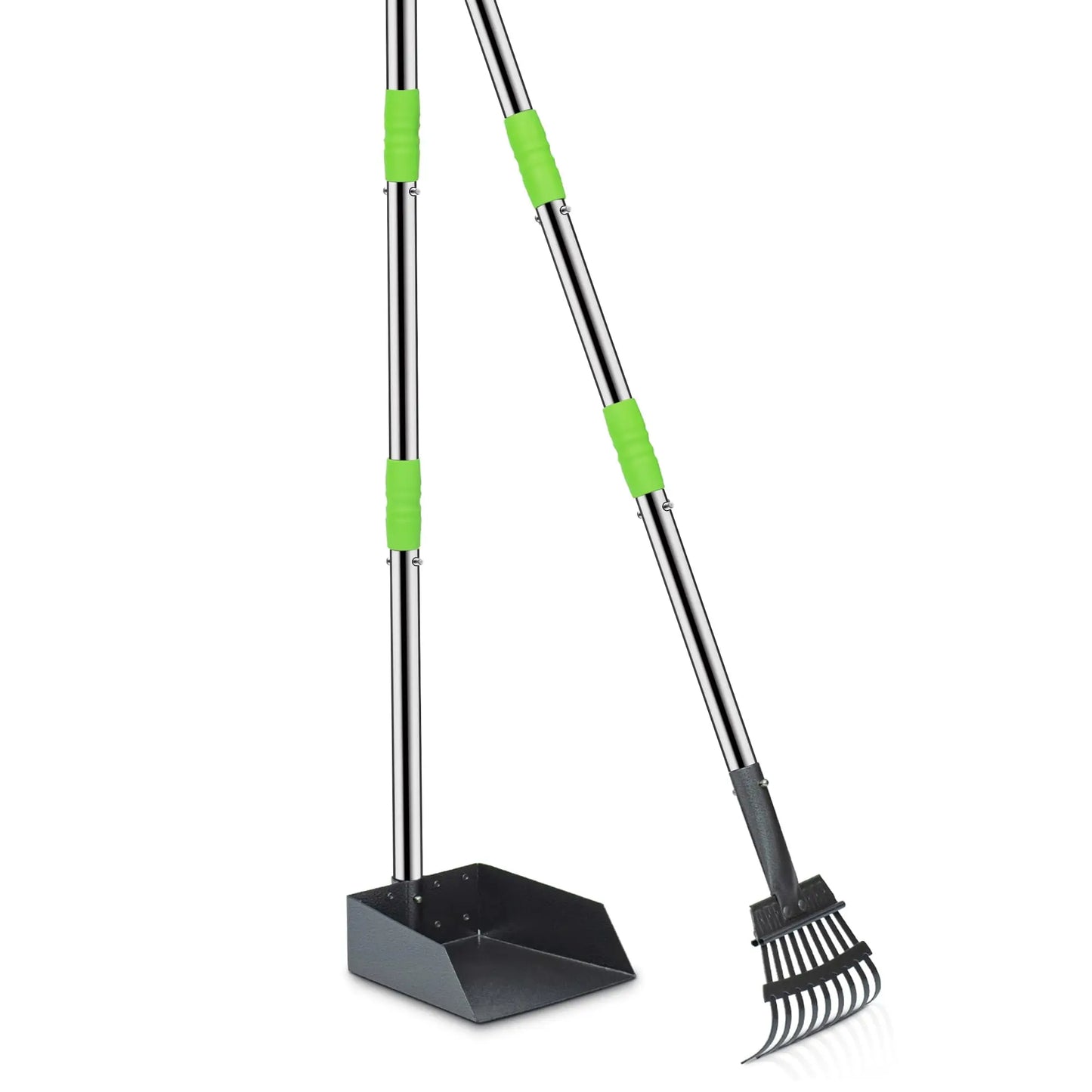 Dog Pooper Scooper And Rake Set With Adjustable Stainless Handles