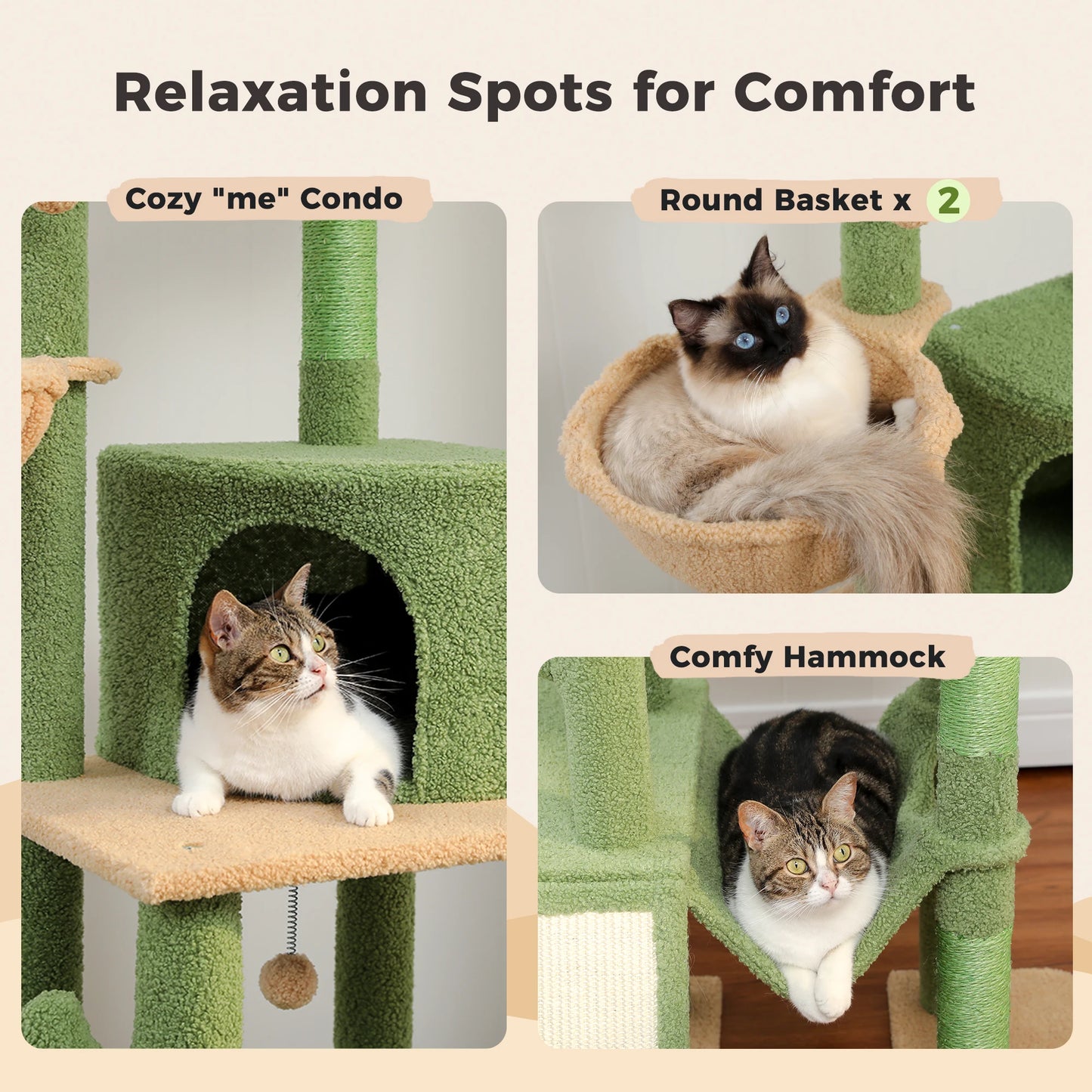 PAWZ Road Cactus Floor To Ceiling Cat Tree With Condos And Hammocks