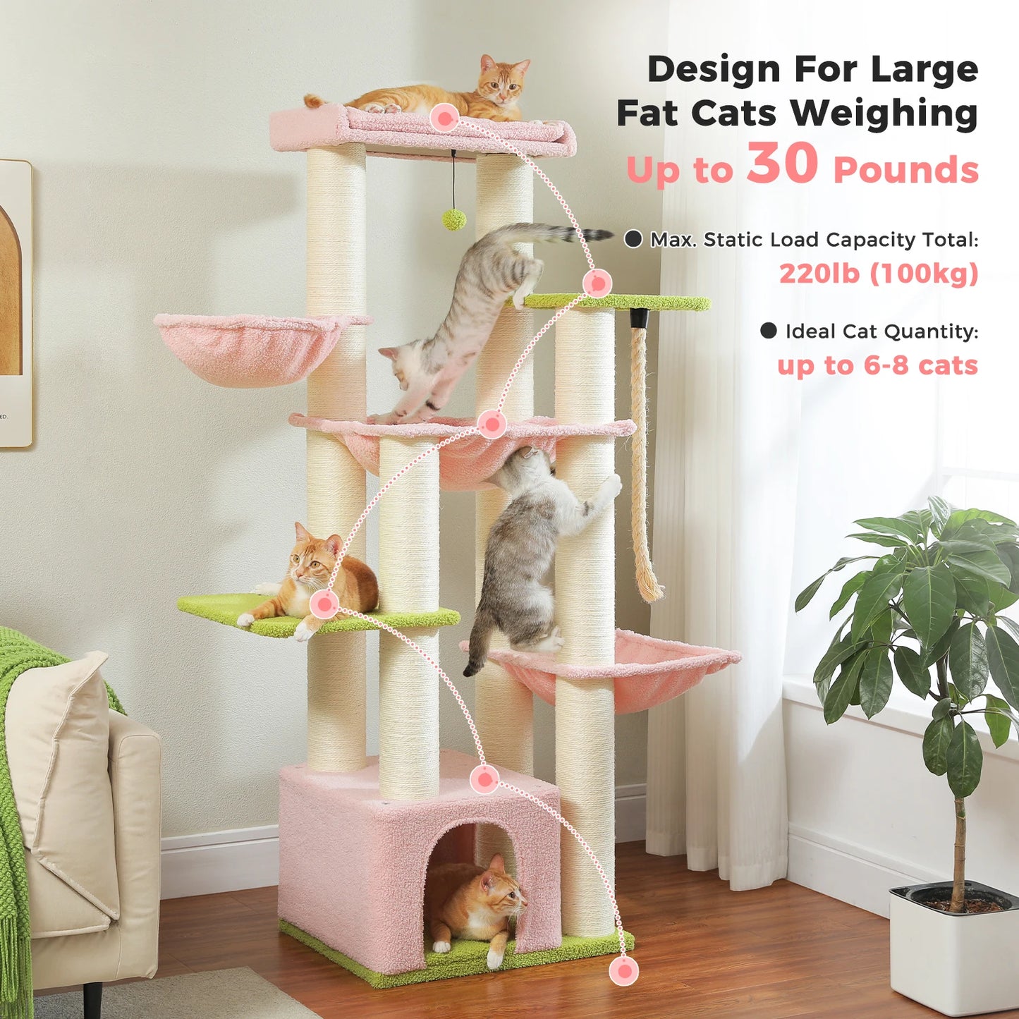 PEQULTI Multi-Level Cat Tree With Scratching Posts And Cozy Condo