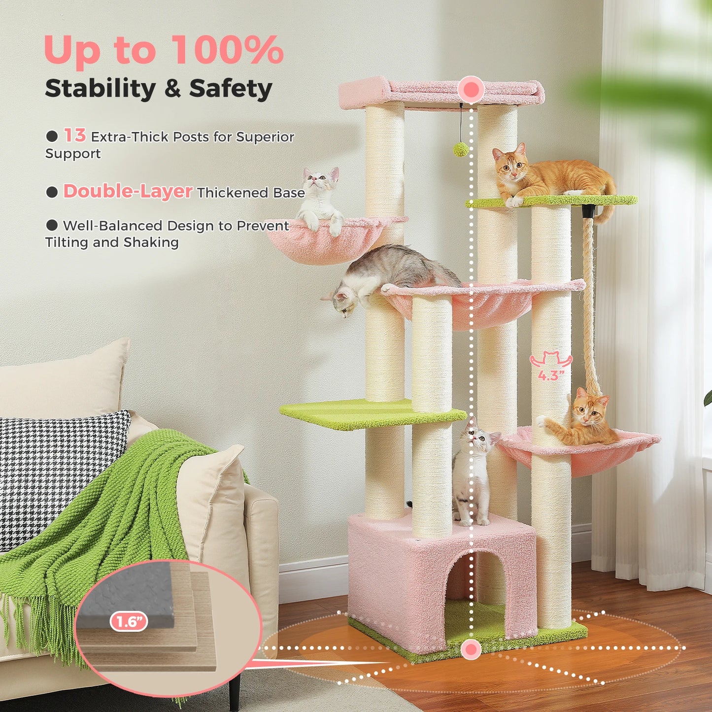 PAWZ Road Cat Tree With Multiple Levels And Hammock