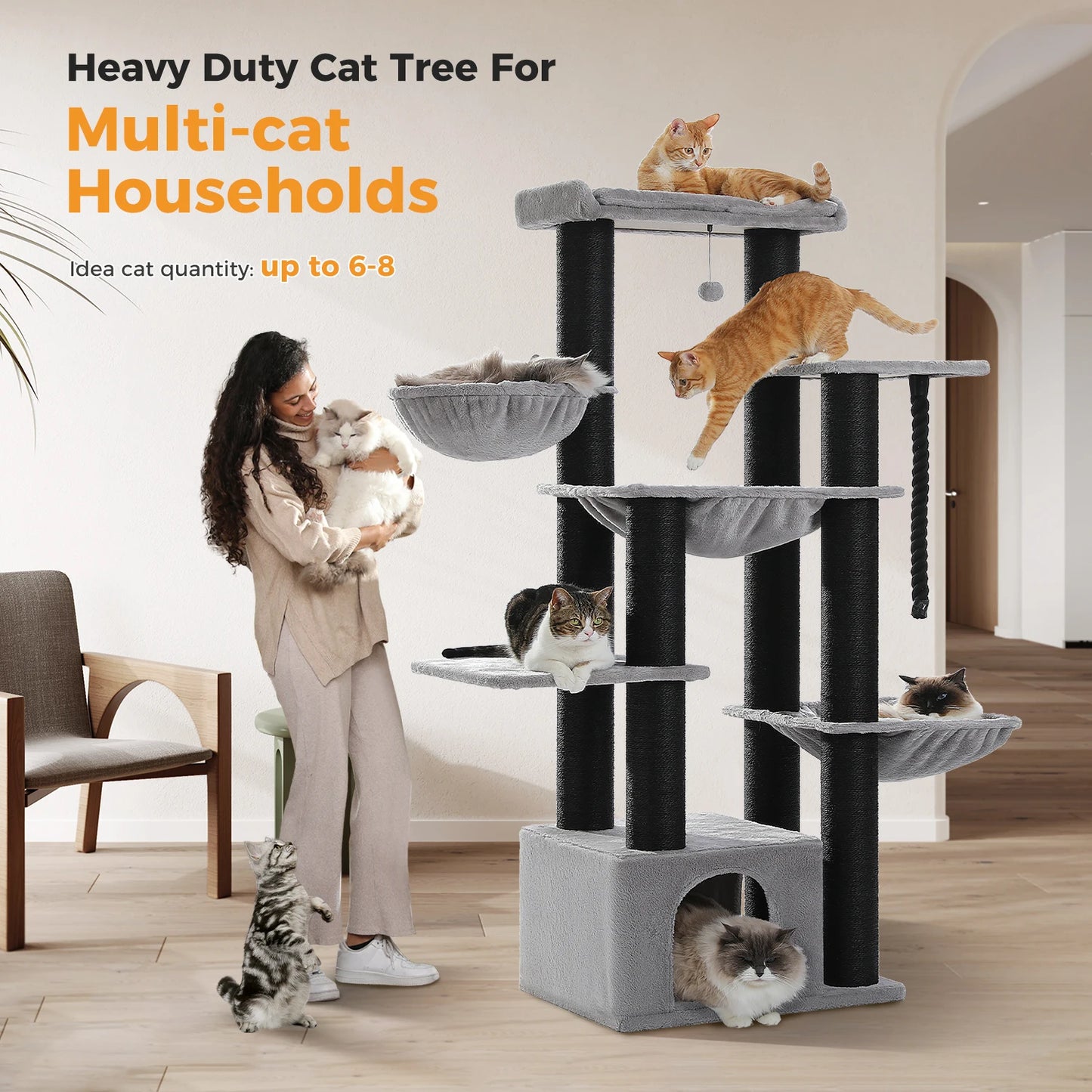 Pequlti Multi Level Cat Tree With Scratching Posts And Hammocks