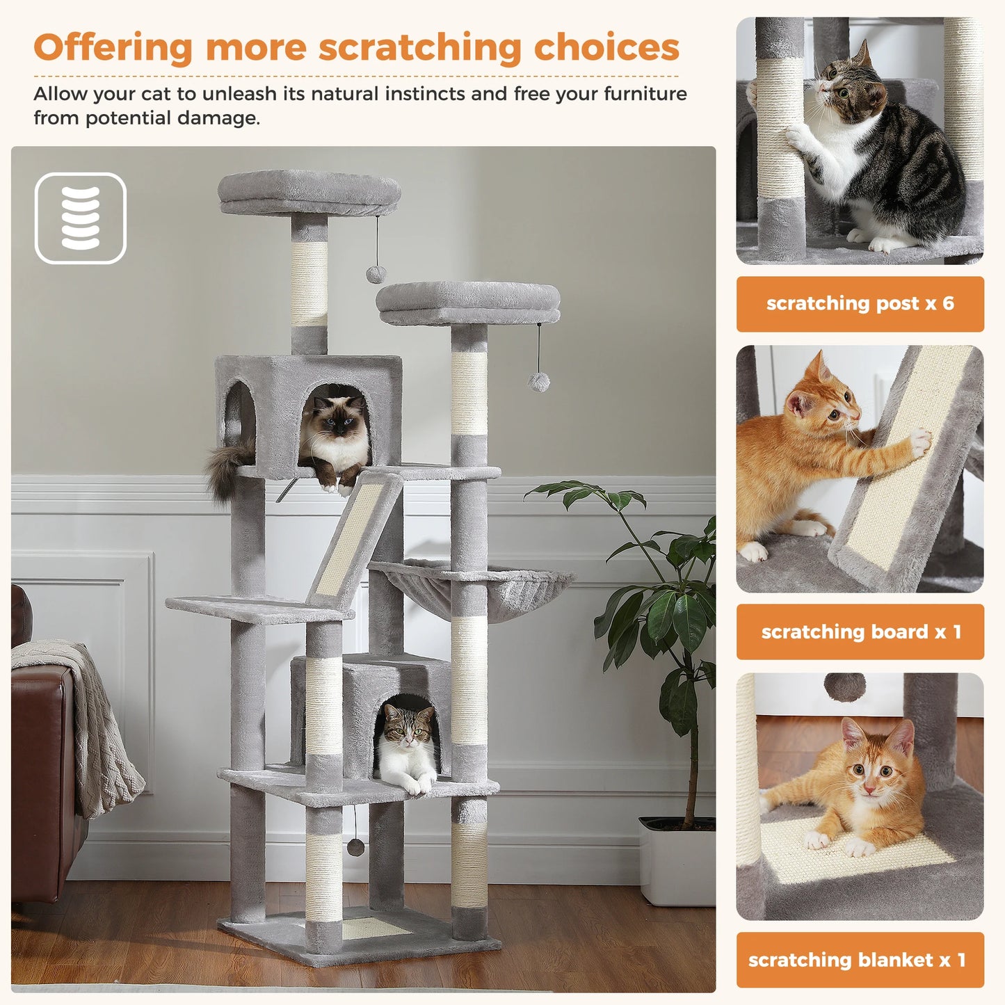 PEQULTI Five Level Cat Tree With Scratching Posts And Condo