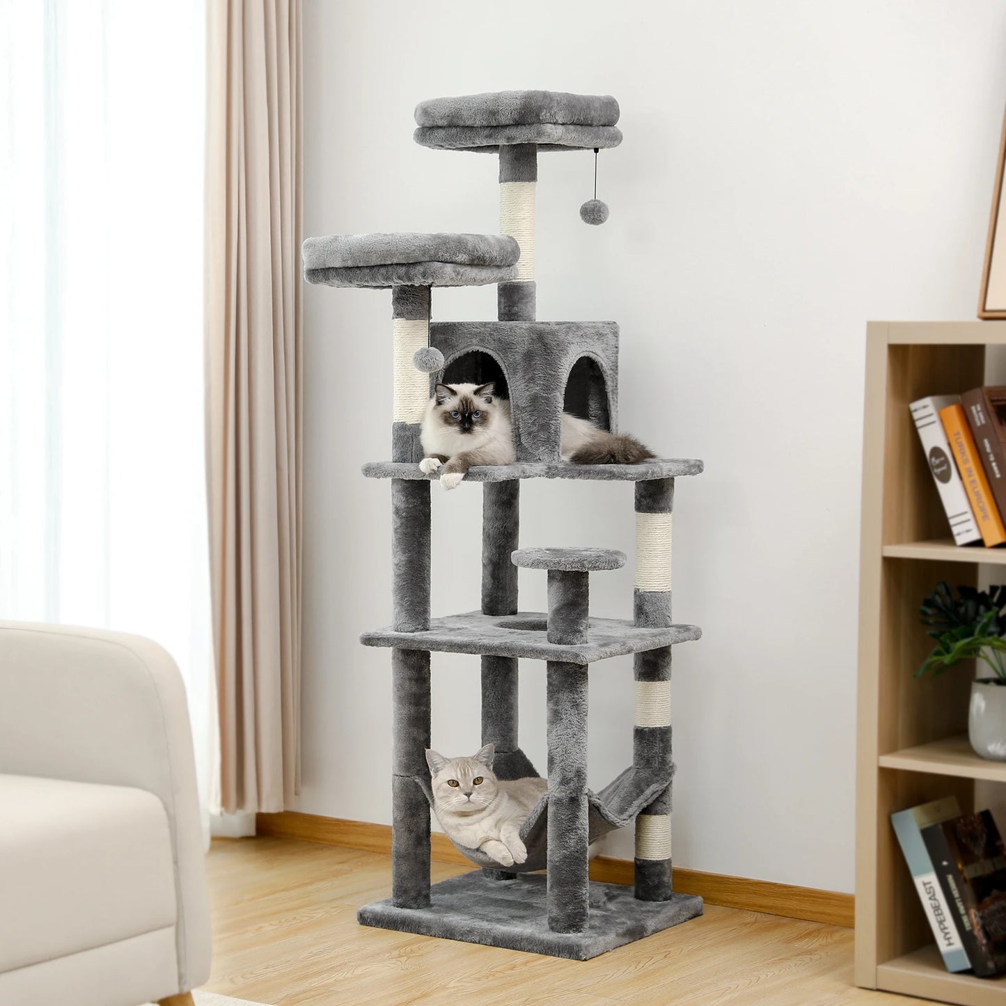 PEQULTI Multi Level Cat Tree With Scratching Posts And Cozy Hammock