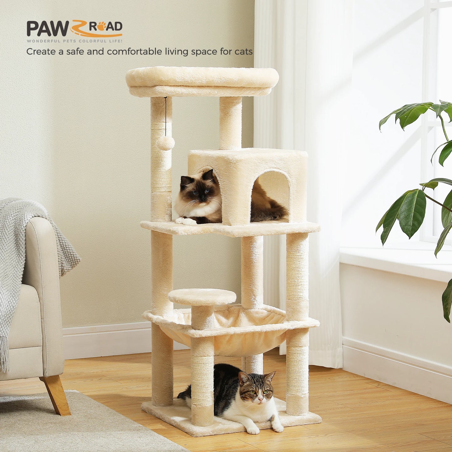 Petepele 5-Level Cat Tree for Indoor Cats with Hammock